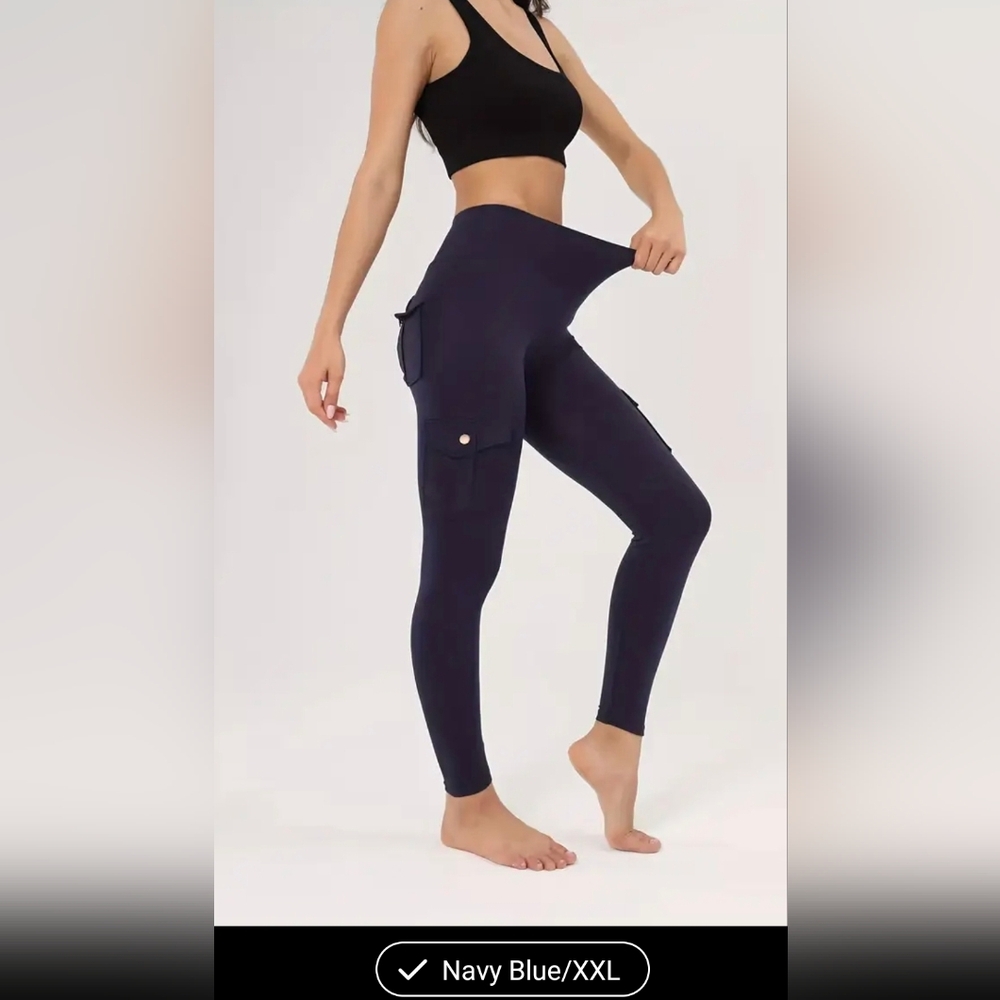 Bundle Of 4, Women's Black, Navy, Grey And Olive Stretch Cargo Leggings